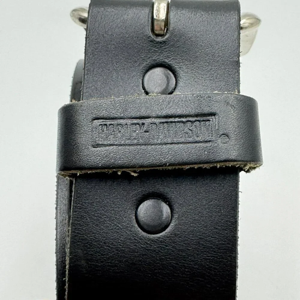Harley-Davidson Logo Embossed Black Leather Belt Mens Size 38 Durable Design